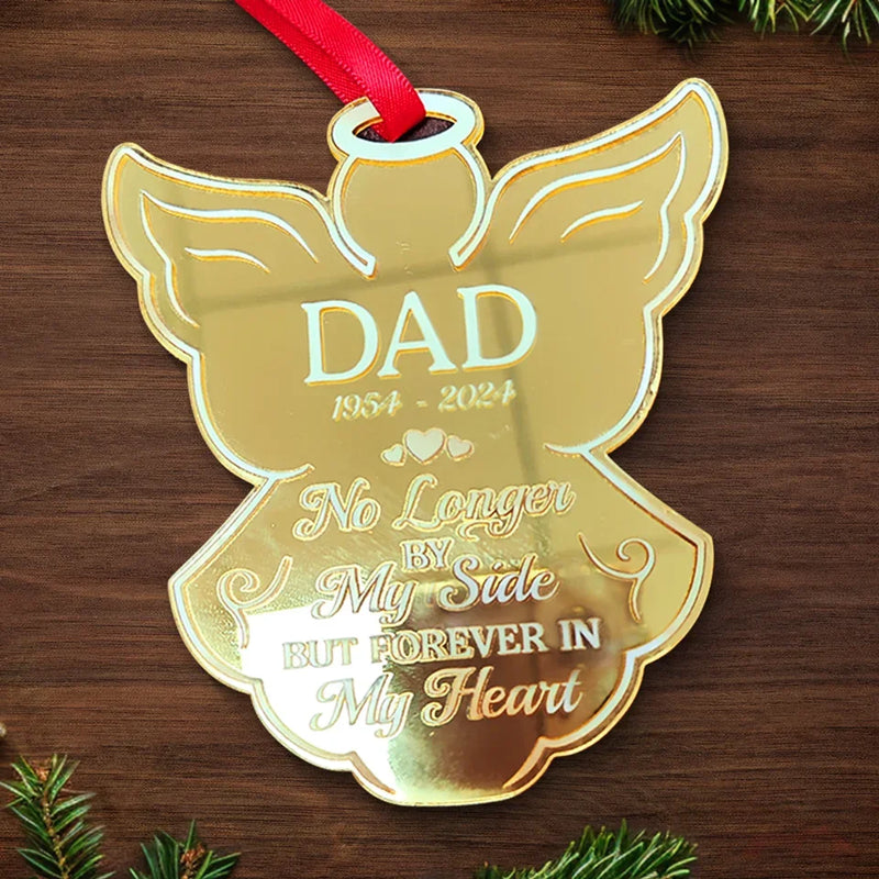 No Longer By My Side But Forever In My Heart - Memorial Personalized Custom Mirrored Acrylic Ornament - Sympathy Gift, Christmas Gift For Family Members