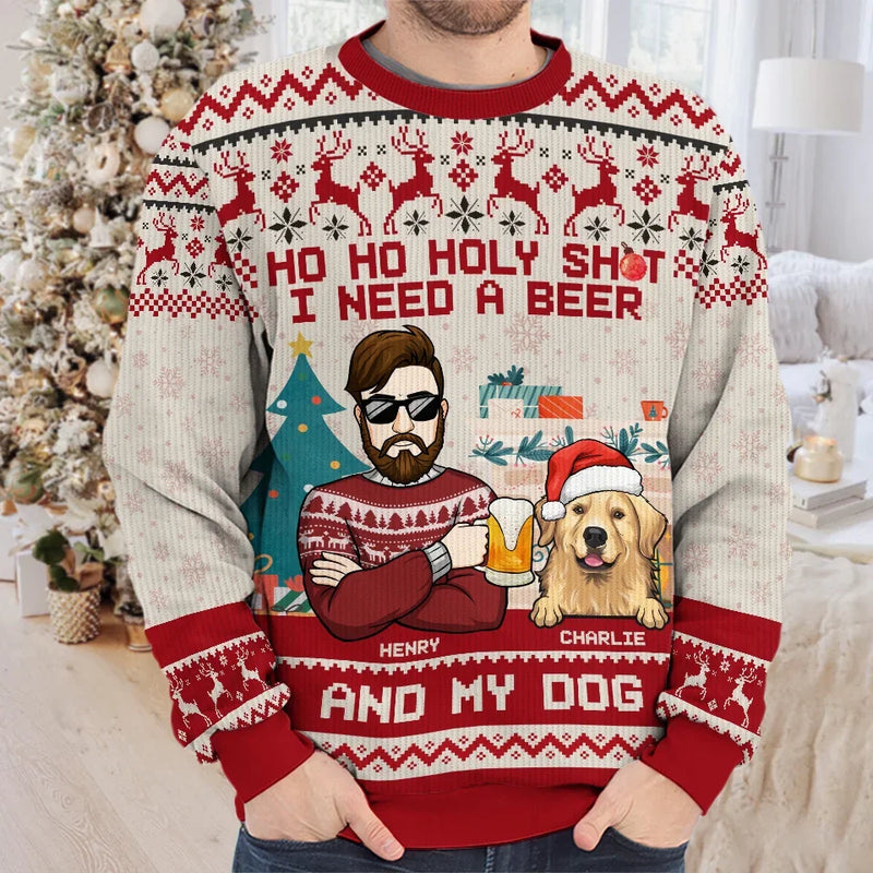 I Just Want To Drink Beer And Cuddle My Pet - Dog & Cat Personalized Custom Ugly Sweatshirt - Unisex Wool Jumper - Christmas Gift For Pet Owners, Pet Lovers