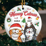 Meowy Catmas - Cat Personalized Custom 3D Inflated Effect Printed Ornament - Ceramic Round Shaped - Christmas Gift For Pet Owners, Pet Lovers