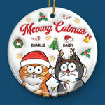 Meowy Catmas - Cat Personalized Custom 3D Inflated Effect Printed Ornament - Ceramic Round Shaped - Christmas Gift For Pet Owners, Pet Lovers