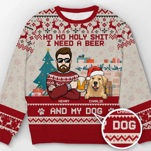 Je veux juste boire de la bière et câliner mon animal de compagnie - Sweat-shirt moche personnalisé pour chien et chat - Pull en laine unisexe - Cadeau de Noël pour propriétaires et amoureux des animaux