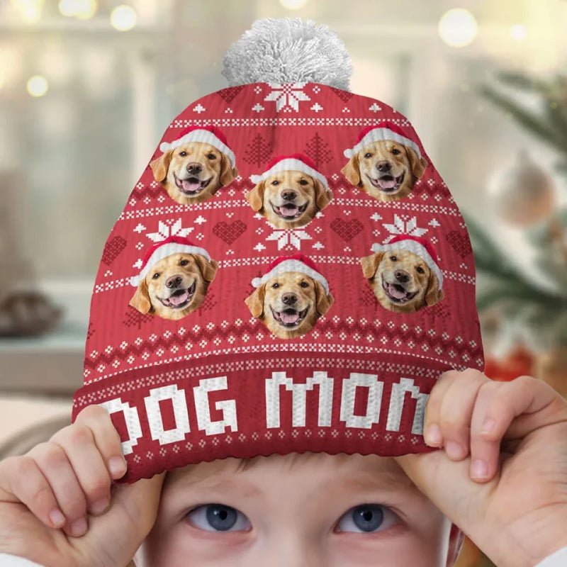 Custom Photo Love Is A Four-Legged Christmas - Dog & Cat Personalized Custom Christmas Beanie Hat - Christmas Gift For Pet Owners, Pet Lovers