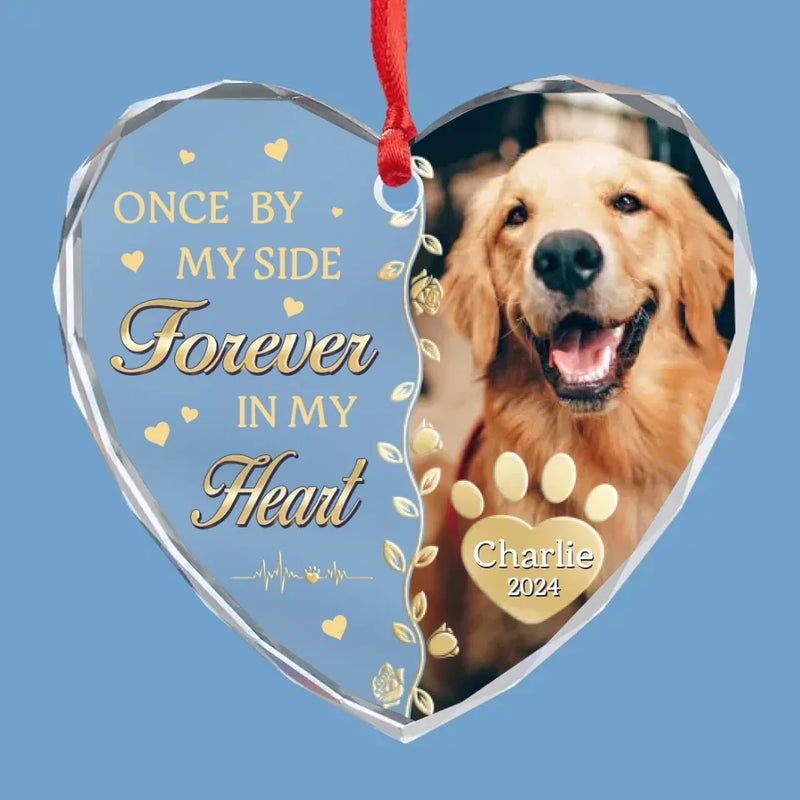 Custom Photo You Left Paw Prints On My Heart That Will Never Fade Away - Memorial Personalized Custom Heart Glass Ornament - Sympathy Gift, Christmas Gift For Pet Owners, Pet Lovers