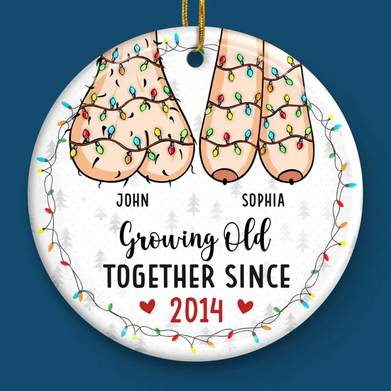 Growing Old Together - Couple Personalized Custom Ornament - Ceramic Round Shaped - Christmas Gift For Husband Wife, Anniversary