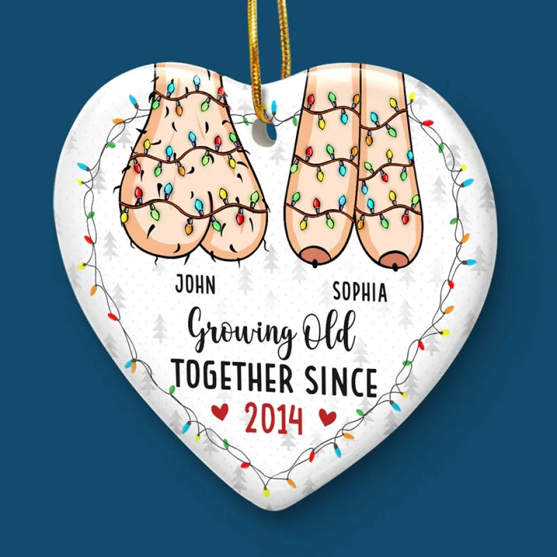 I Dream Of Growing Old Together With You - Couple Personalized Custom Ornament - Ceramic Heart Shaped - Christmas Gift For Husband Wife, Anniversary