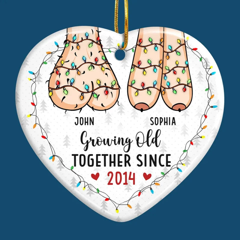 I Dream Of Growing Old Together With You - Couple Personalized Custom Ornament - Ceramic Heart Shaped - Christmas Gift For Husband Wife, Anniversary