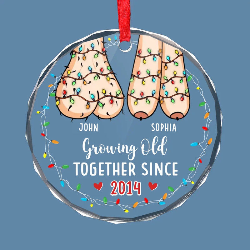 I Want To Grow Old With You - Couple Personalized Custom Circle Glass Ornament - Christmas Gift For Husband Wife, Anniversary