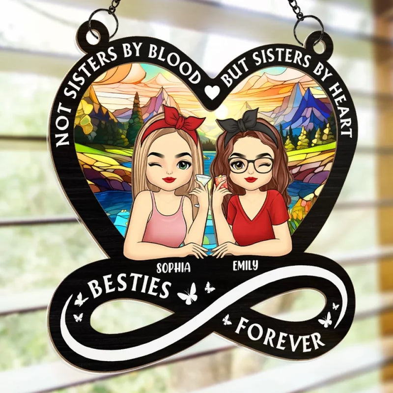 Sisters Make The Best Of Friends - Bestie Personalized Window Hanging Suncatcher Ornament - Gift For Best Friends, BFF, Sisters