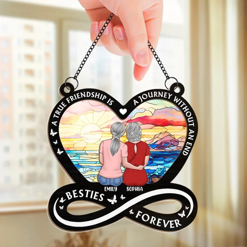 Our Friendship Is A Treasure I Cherish - Bestie Personalized Window Hanging Suncatcher Ornament - Gift For Best Friends, BFF, Sisters