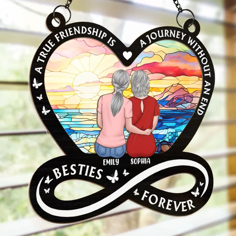 Our Friendship Is A Treasure I Cherish - Bestie Personalized Window Hanging Suncatcher Ornament - Gift For Best Friends, BFF, Sisters