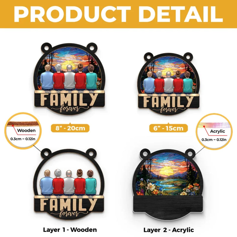 Family Hugs Brighten Life - Family Personalized Window Hanging Suncatcher - Gift For Family Members