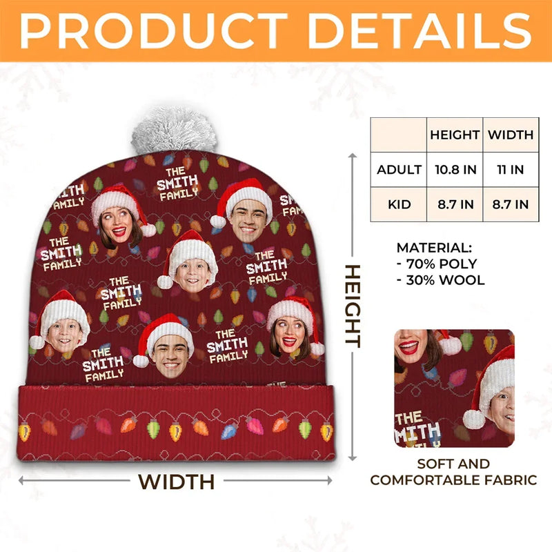 Custom Photo Family And Christmas Go Hand In Hand - Family Personalized Custom Christmas Beanie Hat - Christmas Gift For Family Members