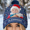 Custom Photo Wherever We Are, Family Is Christmas - Family Personalized Custom Christmas Beanie Hat - Christmas Gift For Family Members