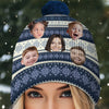 Custom Photo Family Makes Christmas Merrier And Brighter - Family Personalized Custom Christmas Beanie Hat - Christmas Gift For Family Members