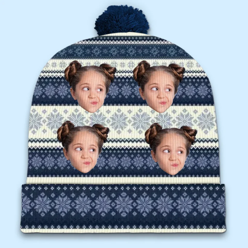 Custom Photo Family Makes Christmas Merrier And Brighter - Family Personalized Custom Christmas Beanie Hat - Christmas Gift For Family Members