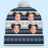Custom Photo Family Makes Christmas Merrier And Brighter - Family Personalized Custom Christmas Beanie Hat - Christmas Gift For Family Members