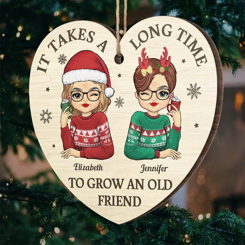 To Be With Old Friends Is Very Warming And Comforting - Bestie Personalized Custom Ornament - Wood Custom Shaped - Christmas Gift For Best Friends, BFF, Sisters