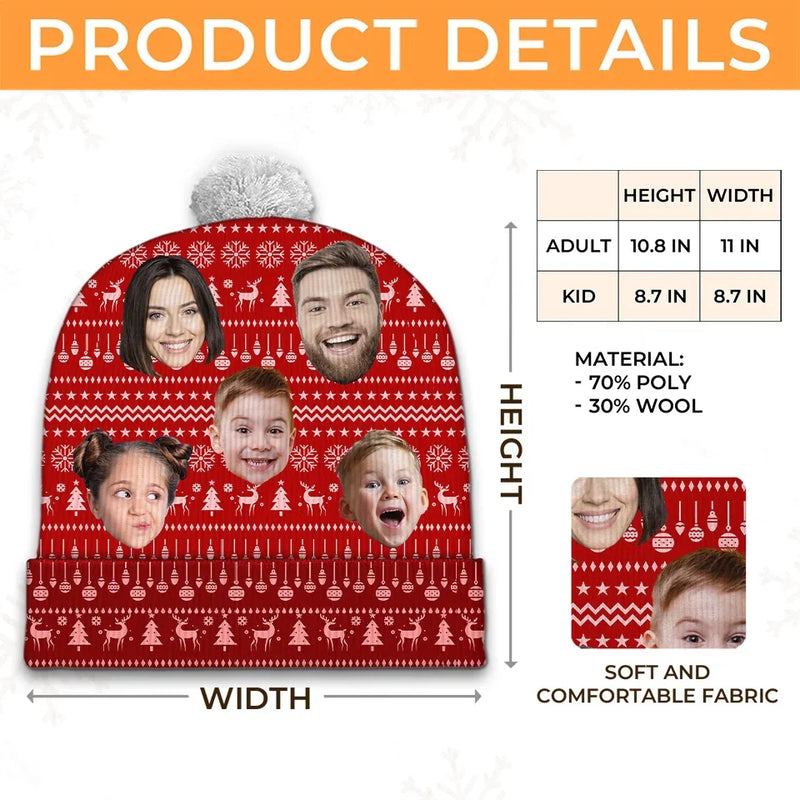 Custom Photo Family Is The Heart Of Christmas Joy - Family Personalized Custom Christmas Beanie Hat - Christmas Gift For Family Members