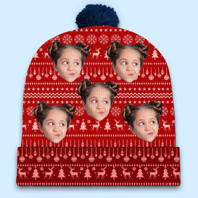 Custom Photo Family Is The Heart Of Christmas Joy - Family Personalized Custom Christmas Beanie Hat - Christmas Gift For Family Members
