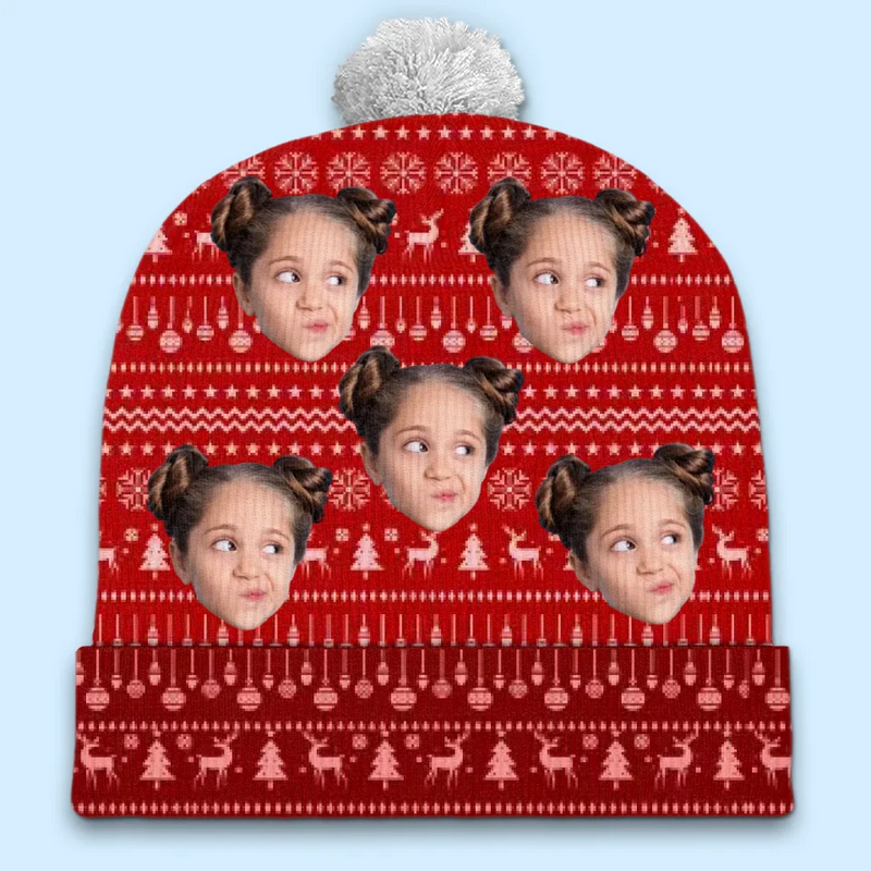 Custom Photo Family Is The Heart Of Christmas Joy - Family Personalized Custom Christmas Beanie Hat - Christmas Gift For Family Members