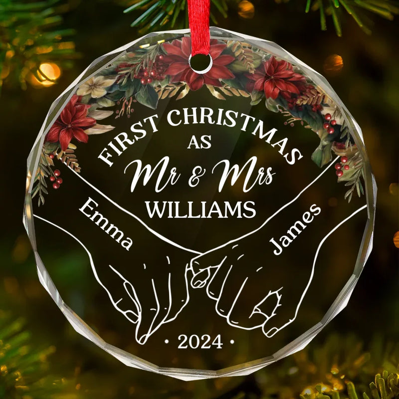 It's Merry Everything When We're Together - Couple Personalized Custom Circle Glass Ornament - Christmas Gift For Husband Wife, Anniversary, First Christmas