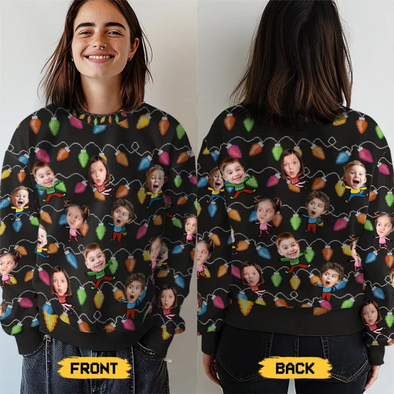 Custom Photo Celebrate The Season With Laughter And Love - Family Personalized Custom Ugly Sweatshirt - Unisex Wool Jumper - Christmas Gift For Family Members