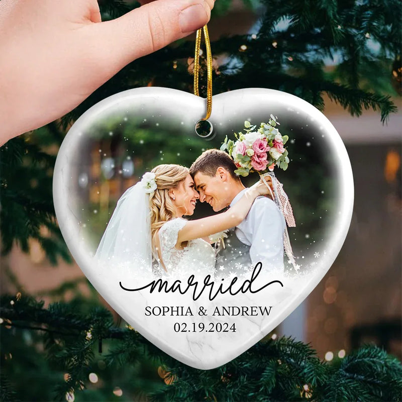Custom Photo You Are The Joy To My World - Couple Personalized Custom Ornament - Ceramic Heart Shaped - Christmas Gift For Husband Wife, Anniversary, First Christmas
