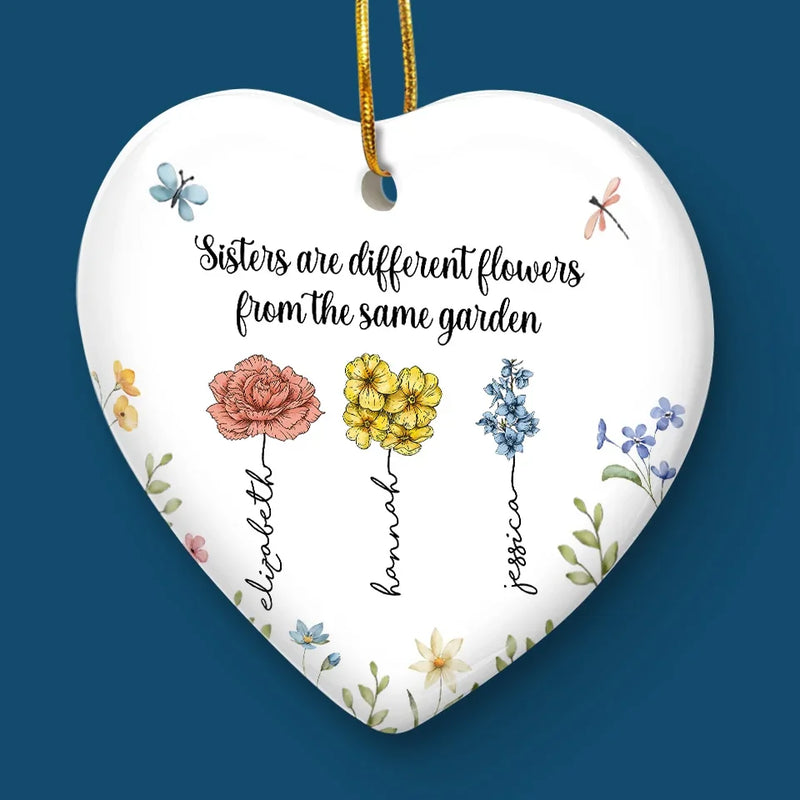 If Sisters Were Flowers, I'd Pick You - Bestie Personalized Custom Ornament - Ceramic Heart Shaped - Christmas Gift For Best Friends, BFF, Sisters