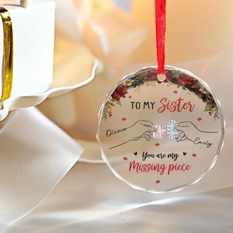Sharing Laughter And Tears Makes The Journey Worthwhile - Bestie Personalized Custom Circle Glass Ornament - Christmas Gift For Best Friends, BFF, Sisters