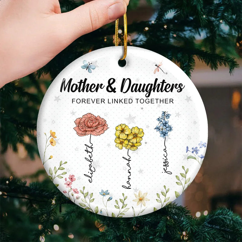 Like Petals To A Flower, We Are Connected By Love - Family Personalized Custom Ornament - Ceramic Round Shaped - Christmas Gift For Mom, Daughter