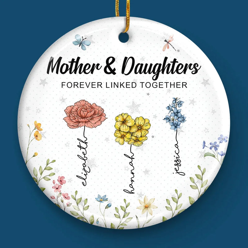 Like Petals To A Flower, We Are Connected By Love - Family Personalized Custom Ornament - Ceramic Round Shaped - Christmas Gift For Mom, Daughter