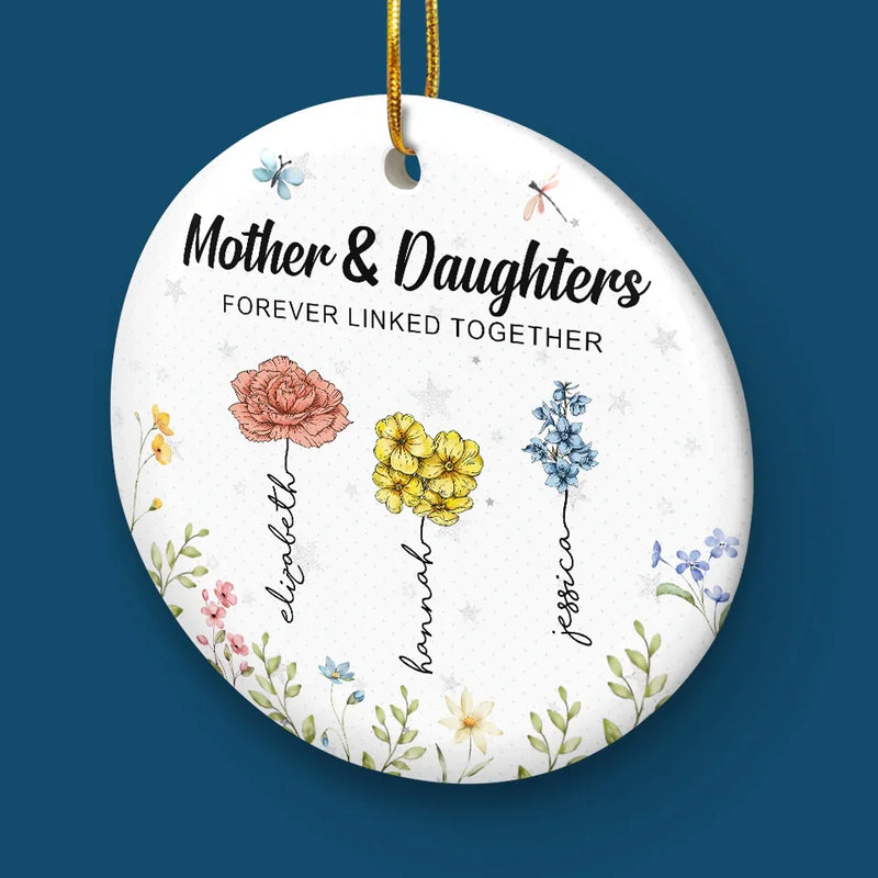 Like Petals To A Flower, We Are Connected By Love - Family Personalized Custom Ornament - Ceramic Round Shaped - Christmas Gift For Mom, Daughter