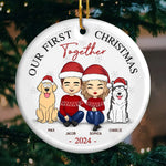 Mistletoe Kisses And Paw Prints In The Snow - Couple Personalized Custom Ornament - Ceramic Round Shaped - Christmas Gift For Couple, Dog Lovers