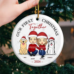 Mistletoe Kisses And Paw Prints In The Snow - Couple Personalized Custom Ornament - Ceramic Round Shaped - Christmas Gift For Couple, Dog Lovers