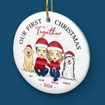 Mistletoe Kisses And Paw Prints In The Snow - Couple Personalized Custom Ornament - Ceramic Round Shaped - Christmas Gift For Couple, Dog Lovers