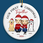 Mistletoe Kisses And Paw Prints In The Snow - Couple Personalized Custom Ornament - Ceramic Round Shaped - Christmas Gift For Couple, Dog Lovers