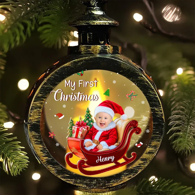 Custom Photo Tiny Hands, Big Christmas Magic - Family Personalized Custom Candlelight Lantern Ornament - Christmas Gift For Baby Kids, Newborn Baby, First Christmas