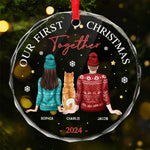 Our First Christmas Together - Dog & Cat Personalized Custom Circle Glass Ornament - Christmas Gift For Couple, Dog Lovers
