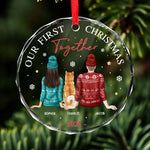 Our First Christmas Together - Dog & Cat Personalized Custom Circle Glass Ornament - Christmas Gift For Couple, Dog Lovers
