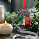 Our First Christmas Together - Dog & Cat Personalized Custom Circle Glass Ornament - Christmas Gift For Couple, Dog Lovers