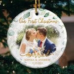 Custom Photo First Christmas Wedding Gifts for Couples - Personalized Ceramic Ornament