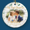 Custom Photo Our First Christmas Married - Couple Personalized Custom Ornament - Ceramic Round Shaped - Christmas Gift For Husband Wife, Anniversary, First Christmas
