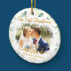 Custom Photo Our First Christmas Married - Couple Personalized Custom Ornament - Ceramic Round Shaped - Christmas Gift For Husband Wife, Anniversary, First Christmas
