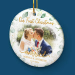 Custom Photo First Christmas Wedding Gifts for Couples - Personalized Ceramic Ornament