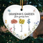 Grandma's Favorite Garden - Family Personalized Custom Ornament - Ceramic Heart Shaped - Christmas Gift For Grandma, Grandkid