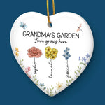 Grandma's Favorite Garden - Family Personalized Custom Ornament - Ceramic Heart Shaped - Christmas Gift For Grandma, Grandkid