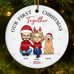 Mistletoe Kisses And Paw Prints In The Snow - Couple Personalized Custom Ornament - Ceramic Round Shaped - Christmas Gift For Couple, Dog Lovers