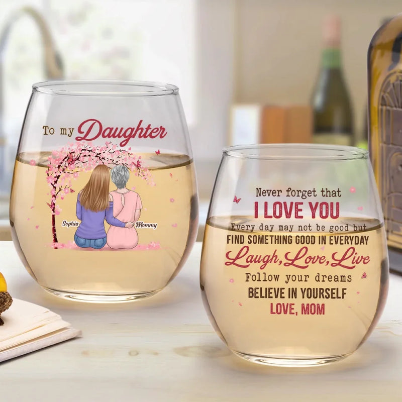 Laugh, Love, Live - Family Personalized Custom Wine Glass - Gift For Mom, Daughter
