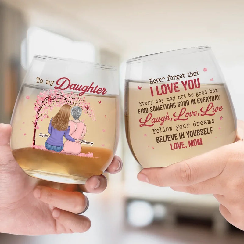 Laugh, Love, Live - Family Personalized Custom Wine Glass - Gift For Mom, Daughter