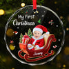 Custom Photo My Adorable Little Santa Who Brings Joy To My Heart - Family Personalized Custom Circle Glass Ornament - Christmas Gift For Baby Kids, Newborn Baby, First Christmas
